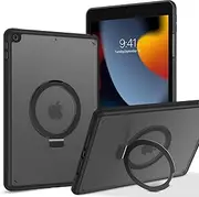 DUEDUE Case for iPad 8th/7th/9th 10.2 inch Translucent Case for iPad 9th Generation, [Heavy Duty Protection] Slim Shockproof Case with 150° Rotating Kickstand Holder, Translucent Black