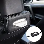Mr.Ho Luxury Black Leather Car Back Seat Headrest Hanging Tissue Holder Case Mount, Multi-use Car Tissue Paper Holder with One Tissue Refill for Car & Truck Decoration