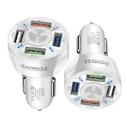 Universal 35W 7A QC3.0 4USB Ports Fast Charging Car Charger With LED Light 12-24V Cigarette Lighter Adapter (White)
