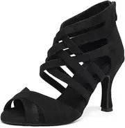 [ZYXWVU] Women's Latin Dance Boots Open-Toe Zip Ballroom Salsa Standard Social, Black 8 5cm, 5 AU