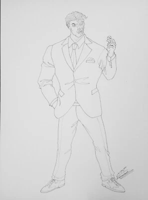 Two Face 11x17 ORIGINAL PEN & INK ILLUSTRATION By Luke Kororolowicz