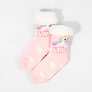 Stay Cosy "I Shit Glitter" Unicorn Pink Fluffy Winter Socks - Non Slip