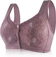 [FHTECO] Front Closure Bras for Women Plus Size No Wire Bra for Senior Convenient Light Shaping Daisy Bras for Older Women
