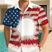 Independence Day Men's American US Flag Patriotic Shirt Summer Shirt Button Up Shirt Short Sleeve Fashion Casual Outdoor Holiday Summer Spring Turndown 3D Prin