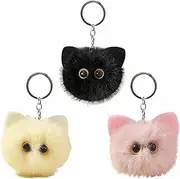 [GETJOY] 3 PCS Cat Keyring, Fluffy Keyring, Pom Pom Keyring, Fluffy Keyring Plush Backpack Accessories, Highly Attractive Plush Keychain, Bag Charms Keyrings for Women, Keyfob Accessory, Black, m