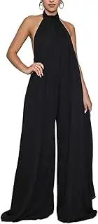 [Ekaliy] Women’s Sexy Summer Jumpsuit Halter Neck Sleeveless Chiffon Wide Leg Long Pant Jumpsuit Romper One Piece Party Outfit