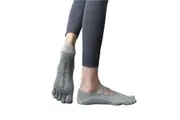 Elosung 2 Pcs Grey Non Slip Yoga Pilates With Toe Design For Women Cotton Blend Anti Silicone Grip Socks