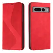 Google Pixel 7A Case, PU Leather Flip Cover Magnetic Closure Wallet Card Slots Stand Case - Red