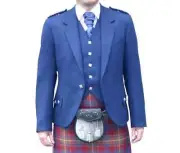 Men's Argyle Real Wool Scottish Blue Kilt Jacket On Personalized with Vest