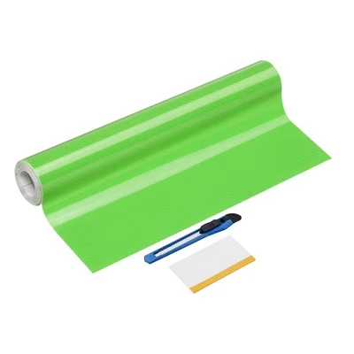 1 Set 6D Carbon Fiber Vinyl Wrap 11.8" x 7ft Self-Adhesive with Scraper, Green