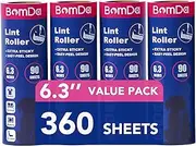 BomDa Extra Sticky Large Surface Lint Roller, 6.3'' Giant Lint Roller for Pet Hair, 360 Sheets/ 4 Refills, Long Handle Lint Remover for Clothes, Furniture, Dog & Cat Hair Remover (360 Sheets)