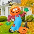 6FT Thanksgiving Inflatable Decoration Crow Fall Harvest Pumpkin Scarecrow LEDs