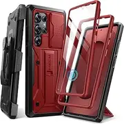 TONGATE for Samsung Galaxy S25 Ultra Case, [Built-in Slide Camera Cover & Screen Protector] [2 Front Frames] Full-Body Heavy Duty Shockproof S25 Ultra Phone Case with Stand & Belt Clip Holster,Crimson