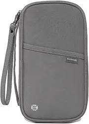 [JZS] Travel Passport Holder, Family Passport Wallet Organizer, RFID Blocking Document Holder with Zipper Pocket, Lightweight & Waterproof, Grey