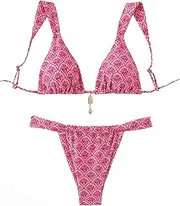 [ZAFUL] Women's Spaghetti Strap Tie Back Ruffle Triangle Bikini Set Swimsuit