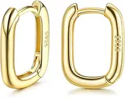 [Kakonia] 925 Sterling Silver Hoop Earrings for Women Huggie Hoops Earrings 18K Gold Plated Oval Hoop Earrings U-Shaped Geometric Huggie Earrings Hypoallergenic Small Silver Hoop Earrings
