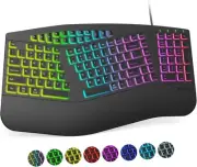 MEETION Ergonomic Wired Keyboard, 7 Colors RGB Backlit, 4 Adjustable Black