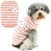 Zunea Small Dog Sweater Jumpers Fuzzy Fleece Jacket Coat Puppy Clothes with D-Ring XS/S Size Pet Jumper Soft Warm Winter Vest Striped Pullover Cold Weather Apparel for Chihuahua Yorkie Pink XL