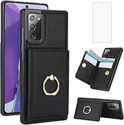Asuwish Phone Case for Samsung Galaxy Note 20 5G Cover with Screen Protector and RFID Card Holder Slot Ring Kickstand Cell Accessories Flip Mobile Note20 Notes 20s Twenty Not S20 Women Men Black