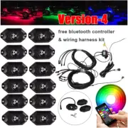 RGB LED Rock Lights 12 Pods Strobe Flash & Bluetooth Controller Wiring Harness
