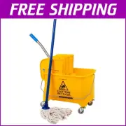 Compact Yellow Mop Bucket with Wheels - 22 Qt for Effortless Floor Cleaning