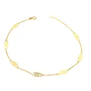 14K Yellow Gold Twisted Bar Fancy Anklet, 10"