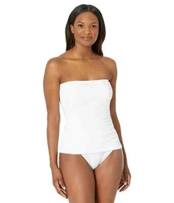 Tommy Bahama L12436 Womens White Pearl Long Shirred Bandini Swim Top Size XS