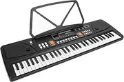 Rechargeable Electronic Piano, 61 Keys Keyboard with 16 Tones, 10 Rhythms, 6 Demo Songs, 8 Instrument Sound Effects, Dual Speakers, AUX in, Ideal for Beginners