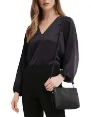 New Tags - WITCHERY Size 16 Or XL Satin Peasant Blouse Asphalt