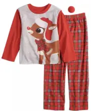 Jammies Rudolph the Red-Nosed Reindeer Top & Plaid Bottoms Pajamas & Nose NWT