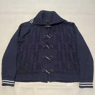 New Talbot Cardigan Sweater Navy Blue Nautical Cable Knit Tassle Fisherman-M2090