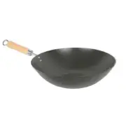 Thunder Group TF001 12" Non-Stick Carbon Steel Flat Bottom Wok w/ Wood Handle