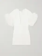 [16ARLINGTON] 16ARLINGTON - Vanora Feather-trimmed Crepe Mini Dress - White - UK 6 UK 6 White