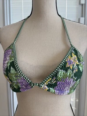 Aerie American Eagle Swim String Triangle Bikini Top Floral Tie Back Size Small
