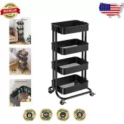 Versatile 4-Tier Utility Cart with Lockable Wheels for Easy Mobility and Storage