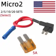 2-10 Pack Micro 2 Add-A-Circuit Fuse Tap Holder Blade Style ATR APT 5A M2 Fuses