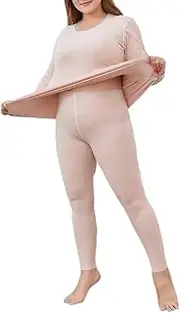 [OFFSUM] Women’S Thermal Underwear Set - Two Piece Set Slim Bottoming Tops + Pants Women Winter Plus Size Thin Round Neck Casual Loungewear Pajama