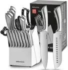19PCS Kitchen Knife Set with Block & Sharpener, 6 Chef Knives & 8 Steak Knive...