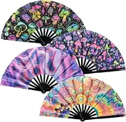 AwObEpl 4 Pack Large Rave Clack Folding Hand Fan,Festival Handheld Fan,Chinese Japanese Clack Fans,Versatile Glow Rave Fan for Music Party Dance Performance