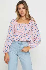 Print Crop Top Long Sleeve - Size XS, Women's Cami