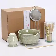 Matcha Whisk Set, Japanese Tea Set Includes Matcha Bowl with Spout, Matcha Whisk Holder, Bamboo Matcha Whisk and Bamboo Scoop, Ceramic Matcha Kit for Tea Lovers ﻿ (Matcha Color -5pcs)