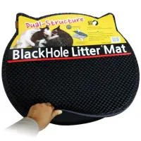 在飛比找momo購物網優惠-【韓國BlackHole】專利雙層落貓砂墊-可愛貓頭(礦砂豆