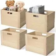 Menkxi 4 Pcs Wood Storage Bins 14 x 10 x 10 Inch Stackable Wooden Box Cube Wo...
