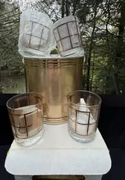 Vtg Custom Deco Inc Ice Bucket & Glassware Colonial Gold Entertainment Set