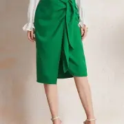 NEIMAN MARCUS | NWT Linen Wrap Skirt Midi Belt Tie Emerald Kelly Green - M