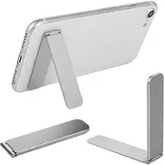 TIESOME Ultra-Thin Cell Phone Holder, Adjustable Mini Alloy Phone Kickstand Portable Foldable Phone Stand Adjustable Angle for Mobile Phone Tablet Universal Model (Silver)