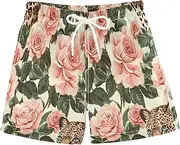 [RPLIFE] Boy Swim Shorts, Anti-Chafe Swim Trunks Boys 2 T, Leopards Vintage Rose Flowers Beige