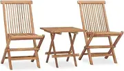 Teak Dining Set: 3 Piece Folding Table & Chairs for Outdoor Patio, Garden, Balcony, Porch—Small Solid Wood Furniture