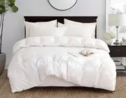 Tufted Diamond Jacquard Super King Size Bed Quilt/Doona/Duvet Cover Set - White
