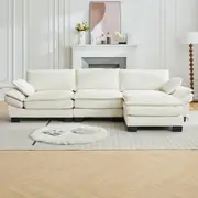 HOMFURN 4 Seater Modular Sectional Sofa, Convertible Sofa Couch Modular Sectional with Ottoman, Beige